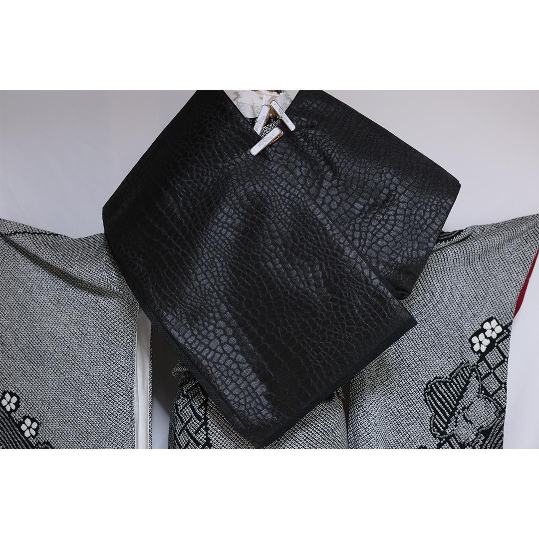 成人式直前SALE！良好！豪華黒×白 総絞り正絹振袖7点セットフルセットSG15