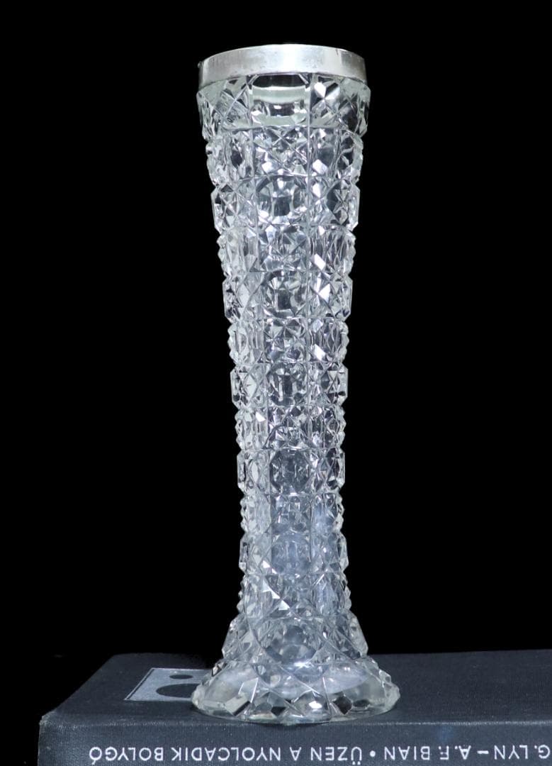 オールド・バカラ 1890年頃 大型銀巻20cm切子花瓶 ディアマン・ピエーリー