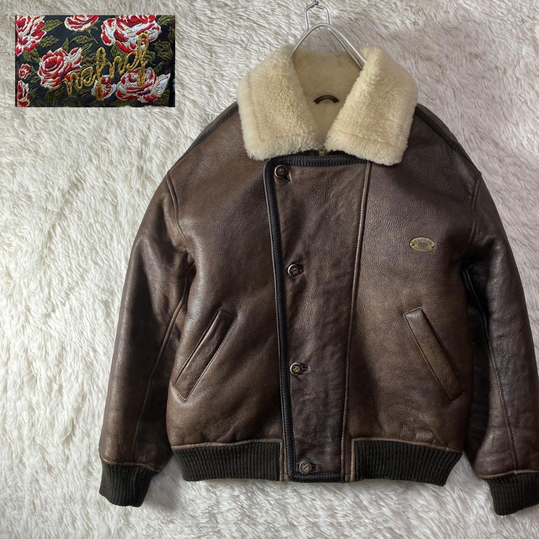 美品 NAF NAF リアルムートン フライトジャケット 羊革 シープスキン F