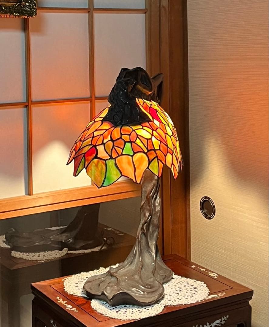 大型トマソン アール ヌーボー ブロンズ ダフネ ステンドグラス ランプ