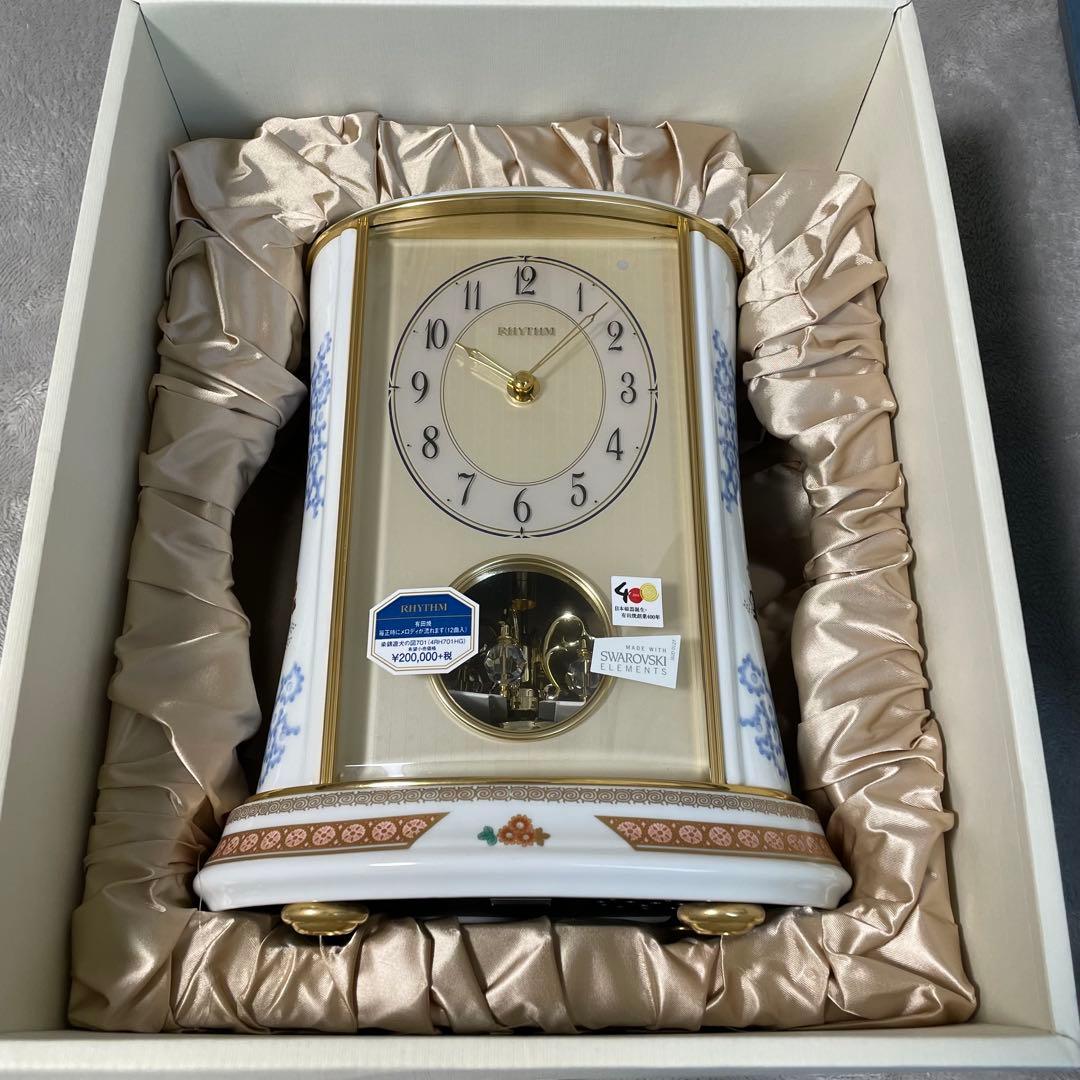 展示品 リズム時計 陶器製花柄置時計