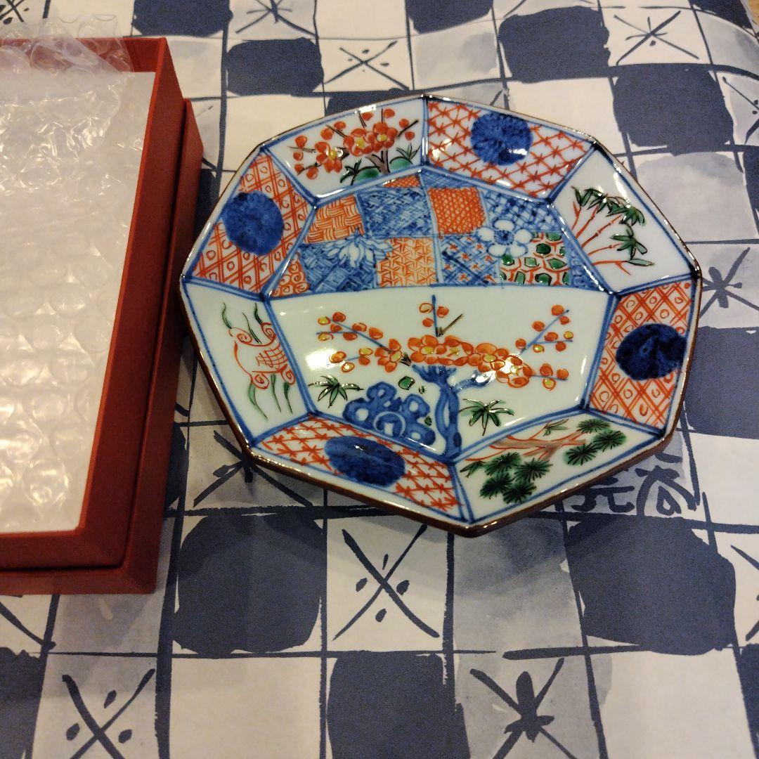 四代目須田菁華　祥瑞八角松竹梅皿1枚