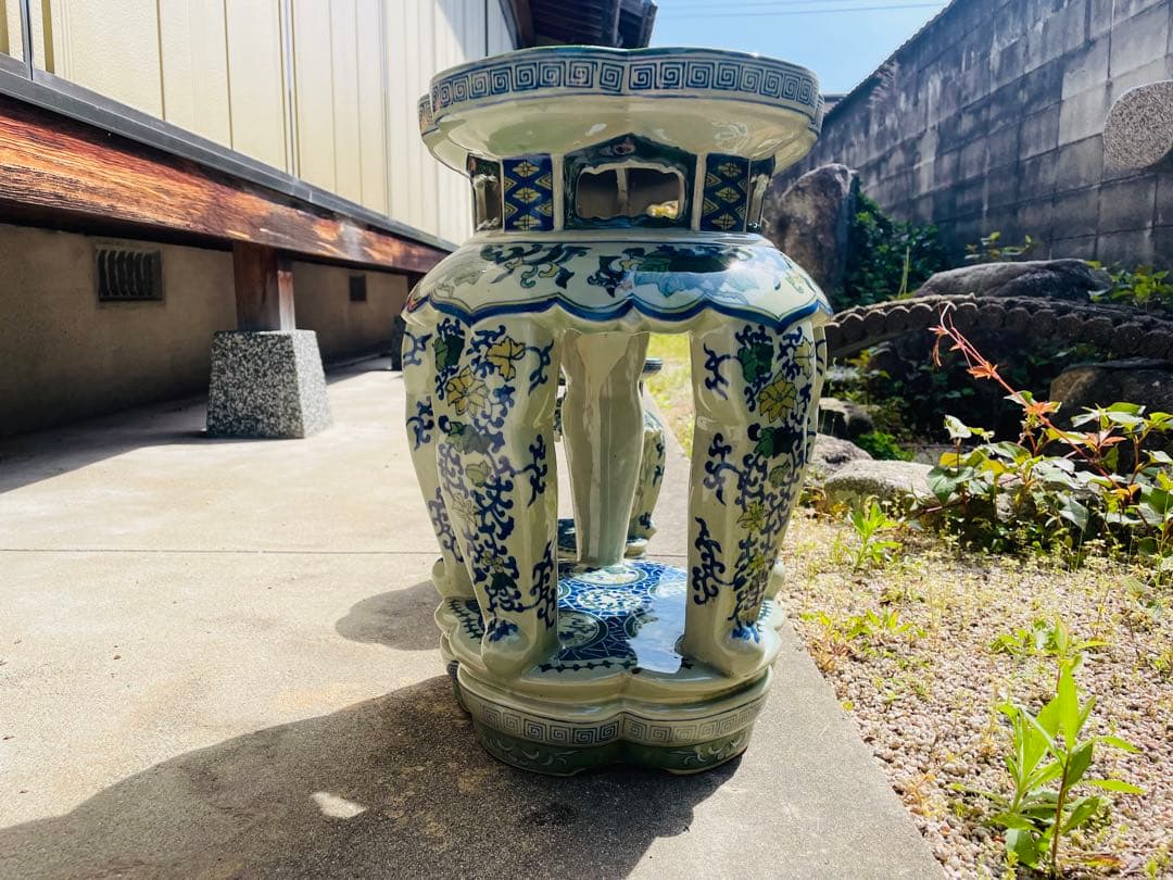 陶器/スツール/ガーデンチェア/椅子/花台/飾台/【大・小】2点セット