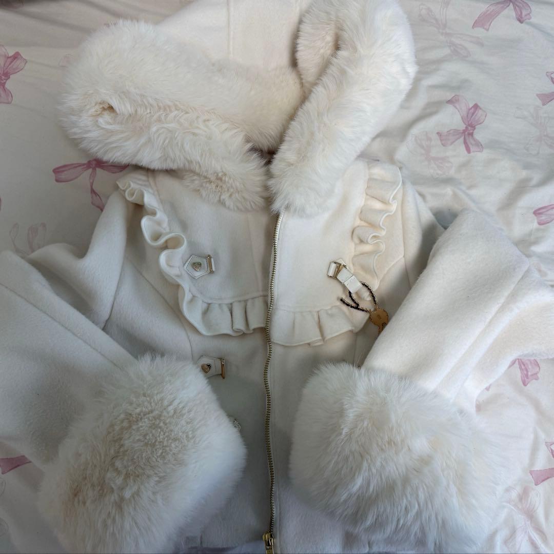 LIZLISA ビジューリボンショートフードコート 白