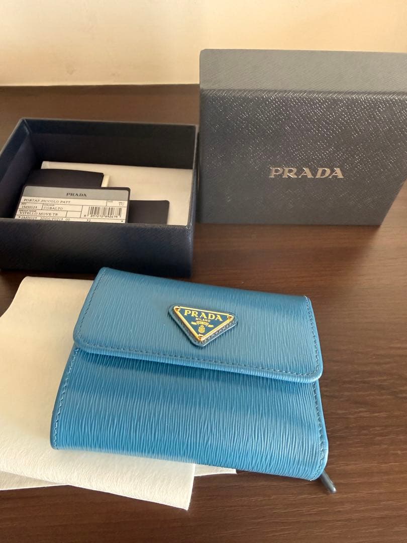 PRADA PORTAF.PICCOLO PATT. 三つ折り財布 コバルト