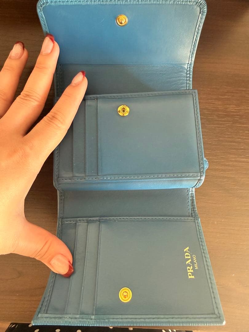 PRADA PORTAF.PICCOLO PATT. 三つ折り財布 コバルト