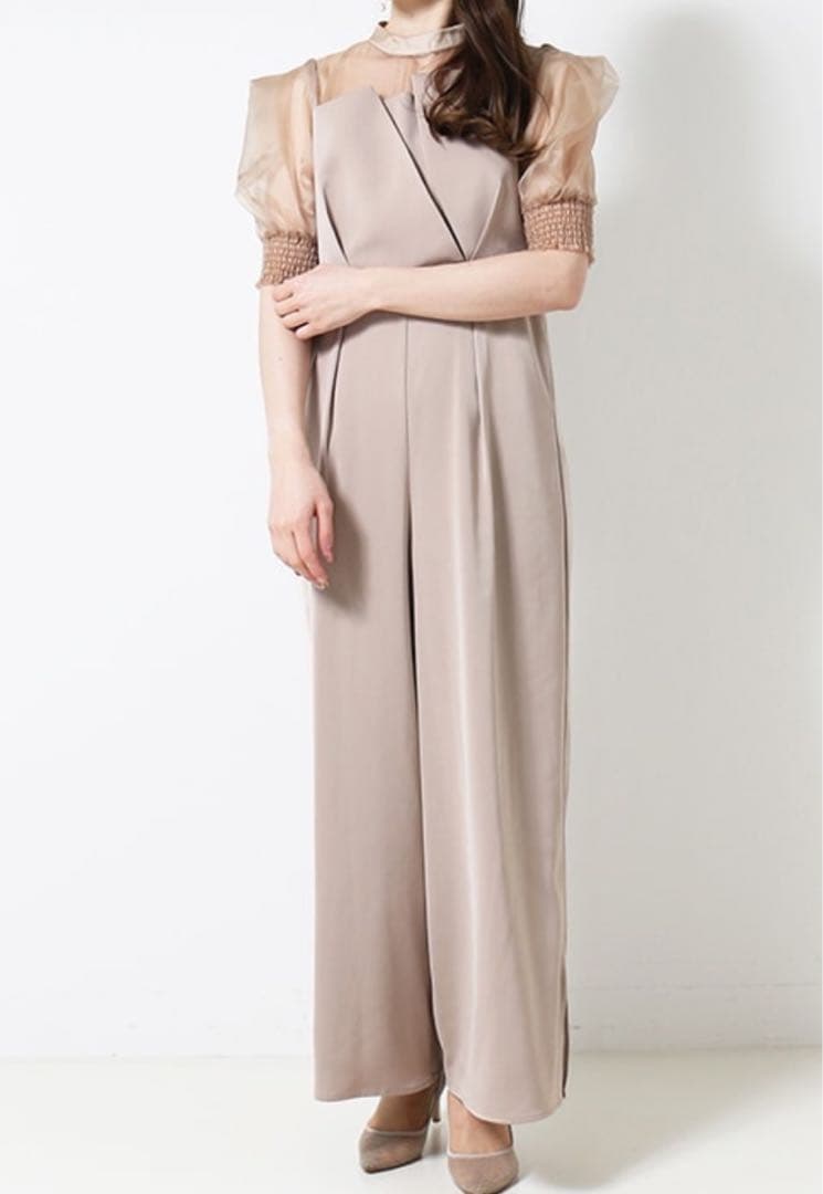 LE’RURE ベージュ シアー袖 オールインワン