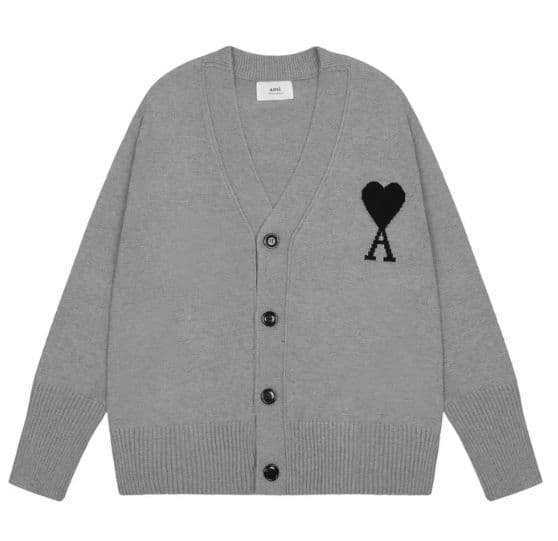 AMI PARIS グレー カーディガン ハート刺繍 男女兼用 M