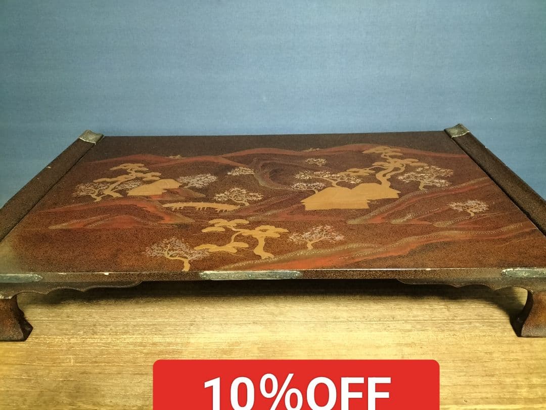 日本伝統工芸　花台　飾り台　　　　梨地　蒔絵　螺鈿　山水図　木彫　共箱付　希少