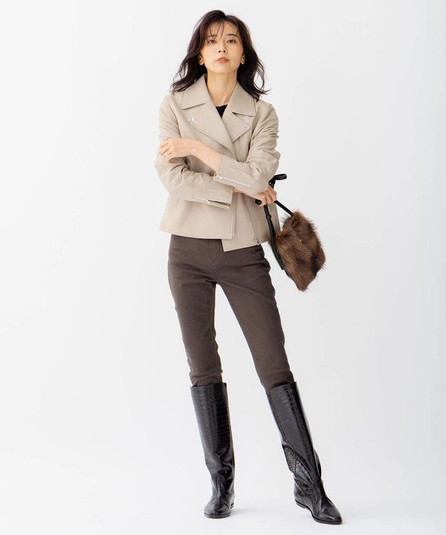 「美品」23区　レザージャケット　ダブルライダース　ラムレザー羊革　L　ベージュ