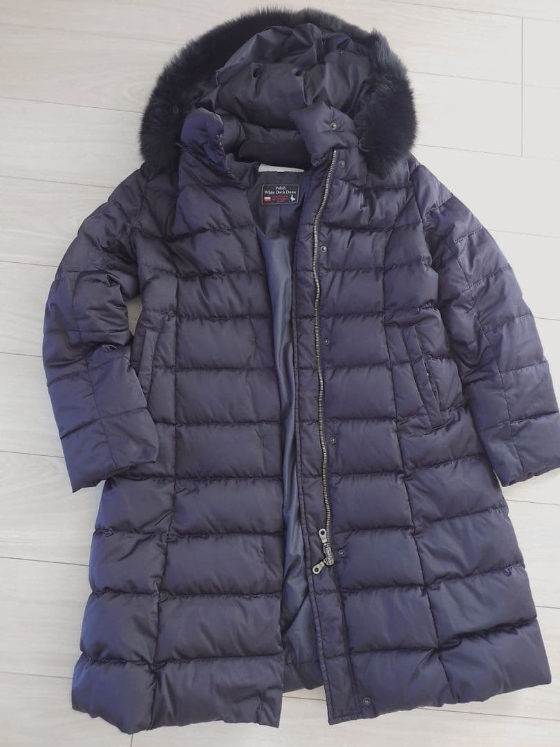 untitle ネイビー フード付きロングダウンジャケット