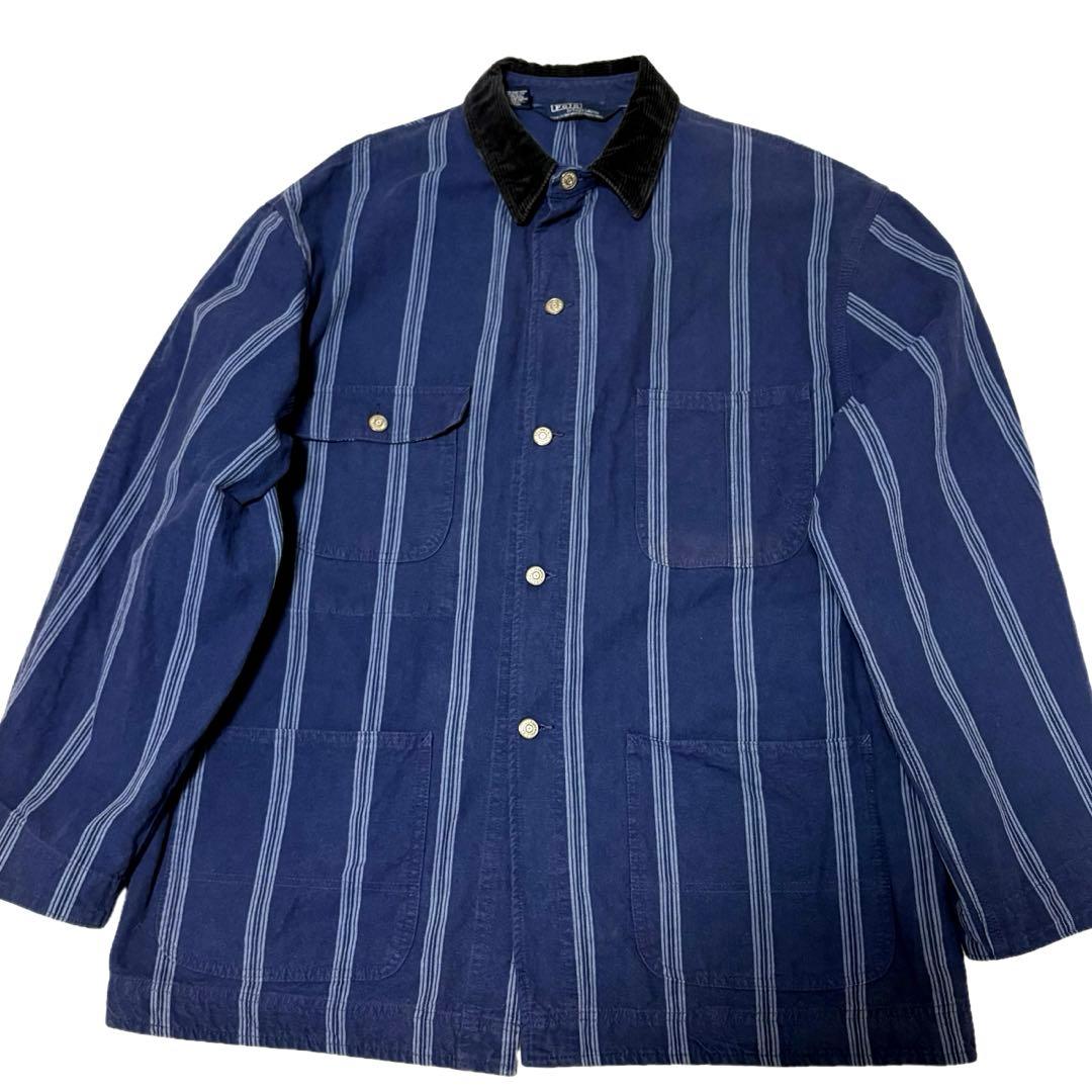 90's ポロラルフローレンUSA製デニムハンティングジャケット コーデュロイ襟