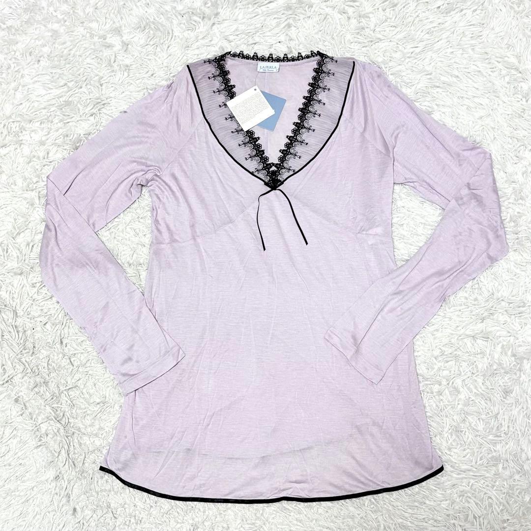 【極美品】ラペルラ　ナイトウェア　パジャマ　ブラウス　パンツ　モダール　紫　L