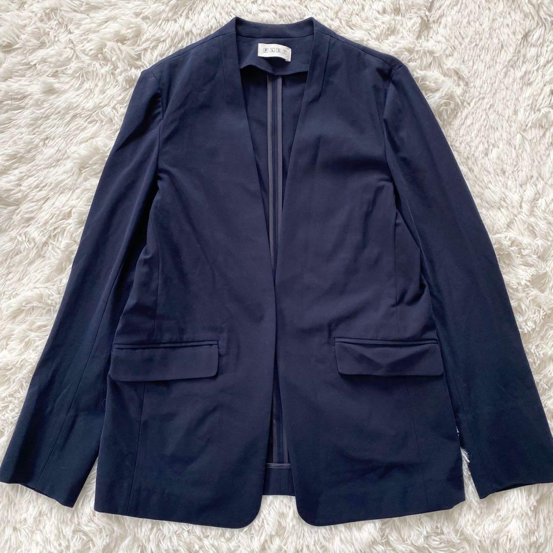 PLST セットアップ ノーカラー パンツ ビジネススーツ ネイビー Lサイズ