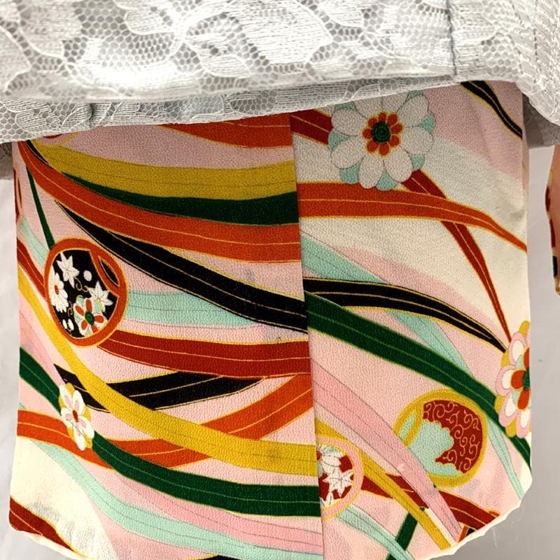 510ag42□七五三 三歳 セミアンティーク 女児 着物&被布 流水に花□良好