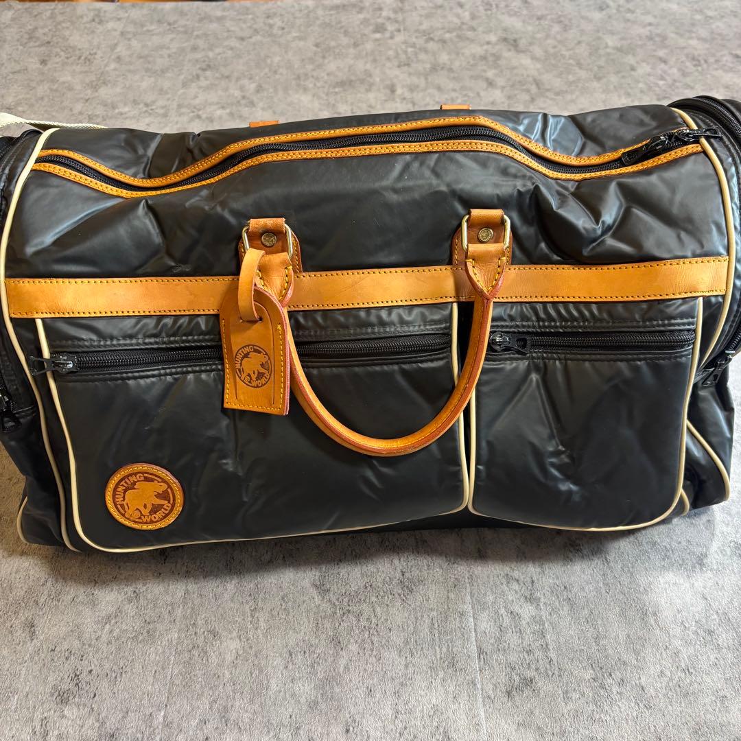 HUNTING WORLD 2WAY ナイロン×レザー ボストン 黒 大容量用