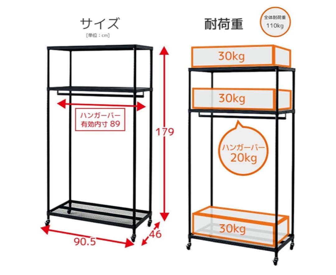 ハンガーラック (ワードローブ) 服・カバン・小物がこれ1つで収納できる 頑丈