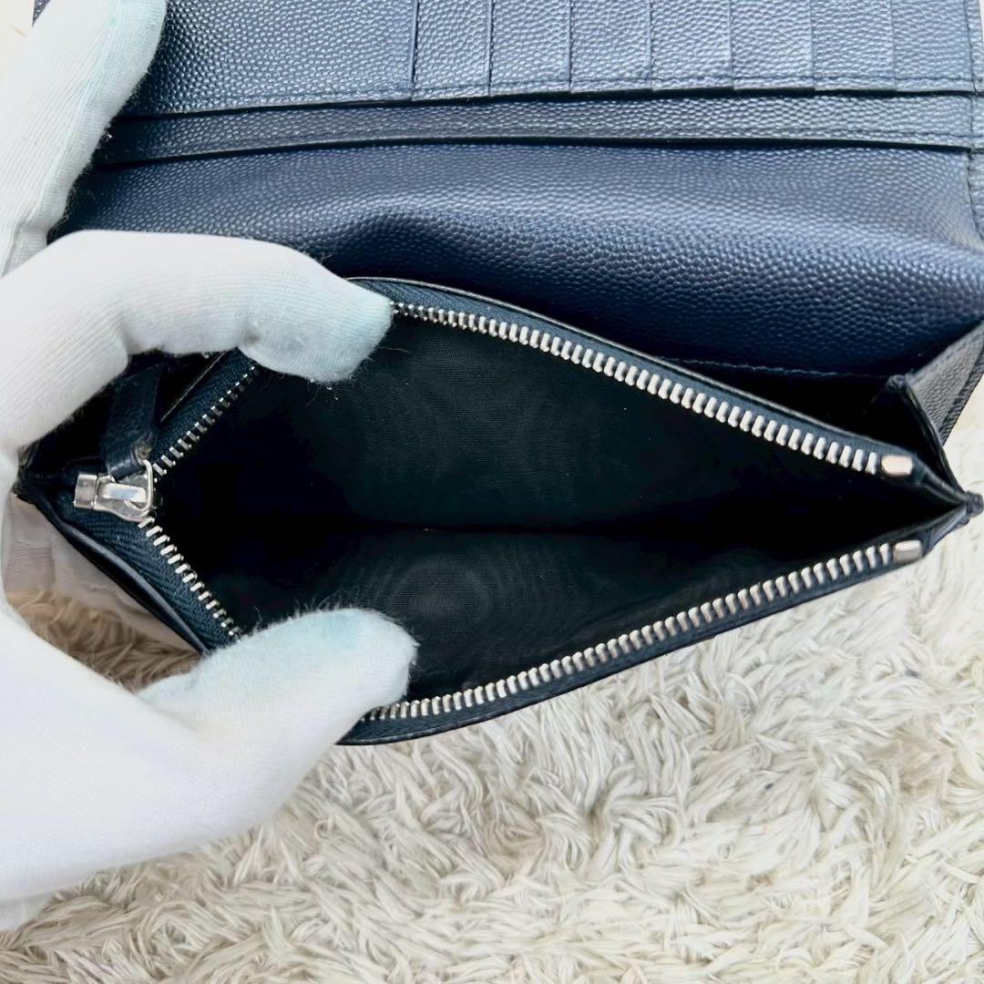 【美品】サンローラン 長財布 二つ折り財布 ブラック キャビアスキン メンズ