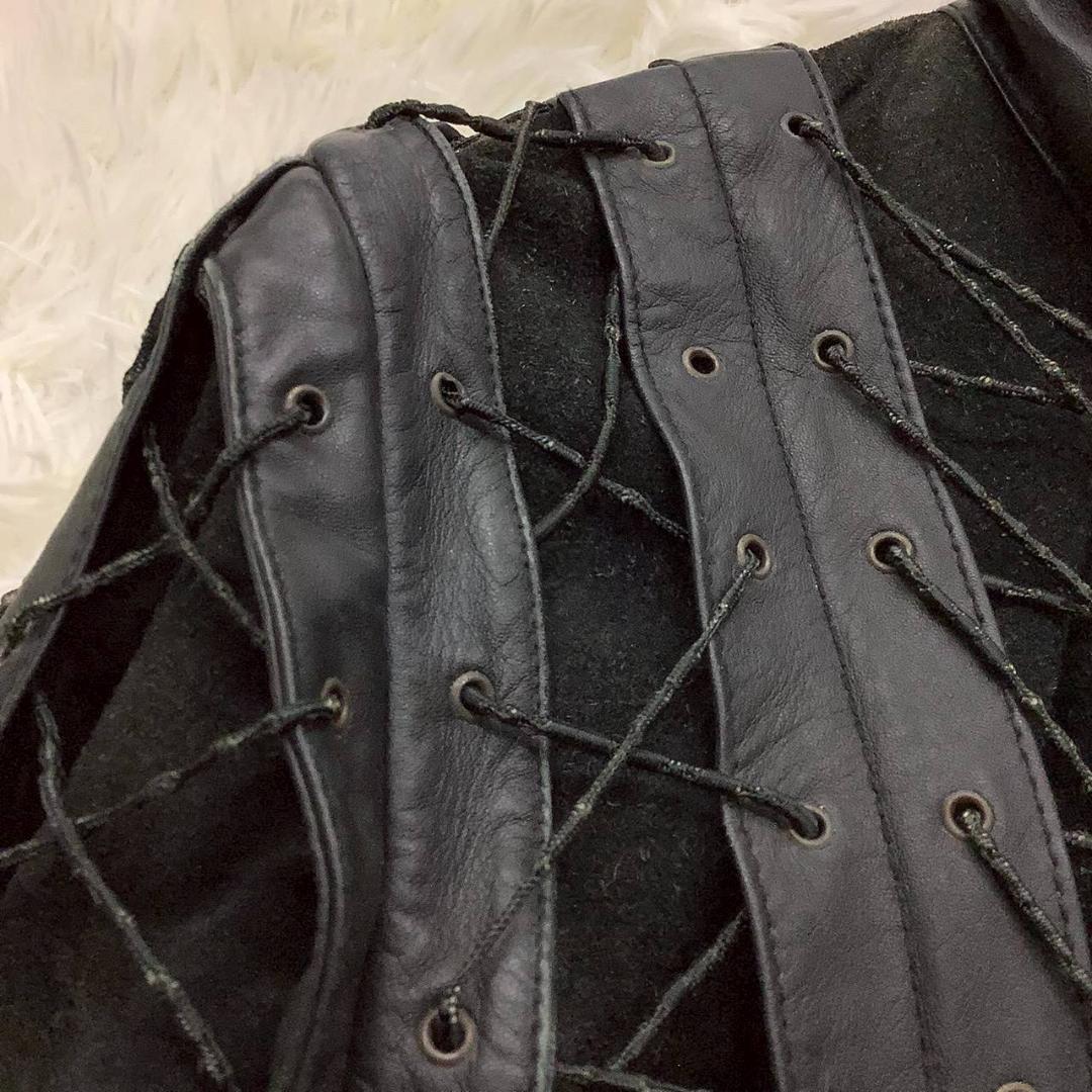 レザージャケット 編み込み ブラック メンズ サイズ L フルジップ