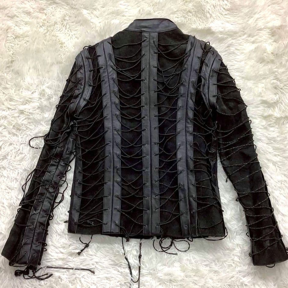 レザージャケット 編み込み ブラック メンズ サイズ L フルジップ