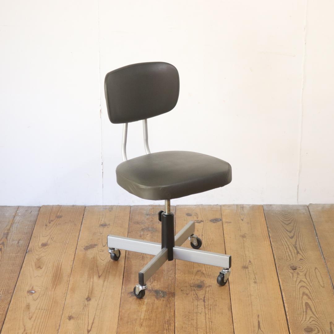 レトロ キャスターチェア 回転椅子 昇降 リクライニング 学校 合皮 レザー