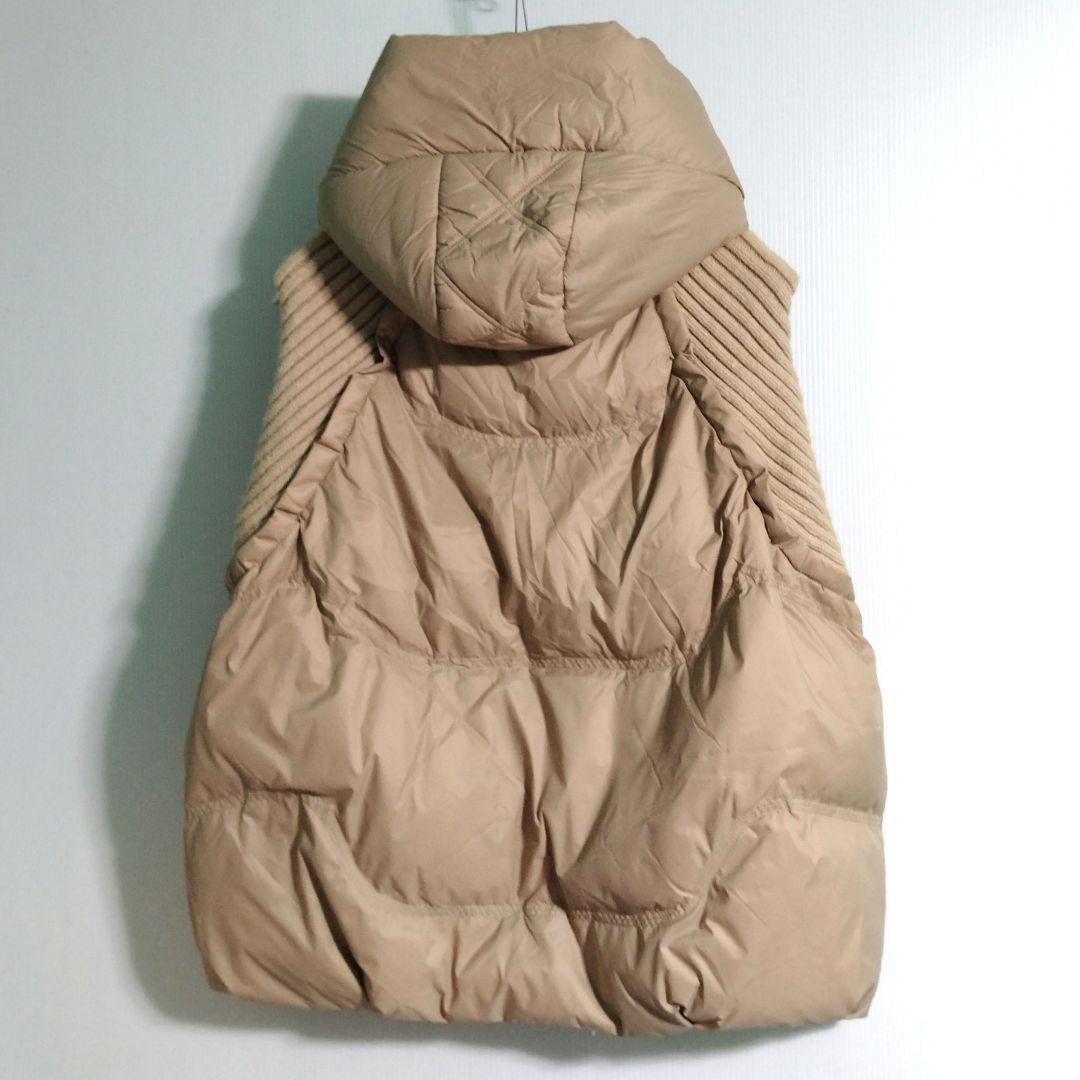 ニットドッキングダウンベスト フード ダウンベスト ベージュ フード付き