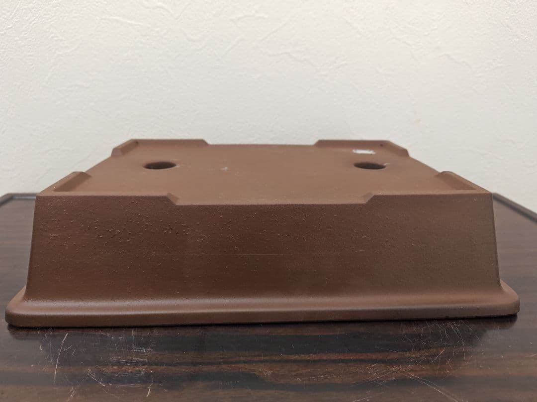 陶器の長方形盆栽鉢 ブラウン 約33cm ×24cm×7.8cm　落款　開洋