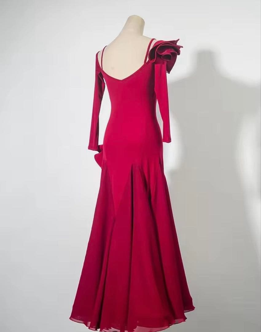 社交ダンスドレス　フリル付きワインカラードレス　美品