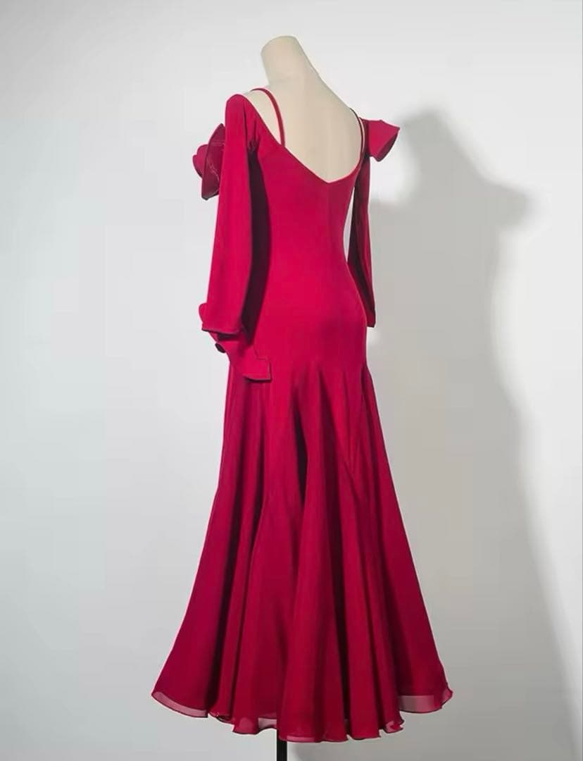 社交ダンスドレス　フリル付きワインカラードレス　美品