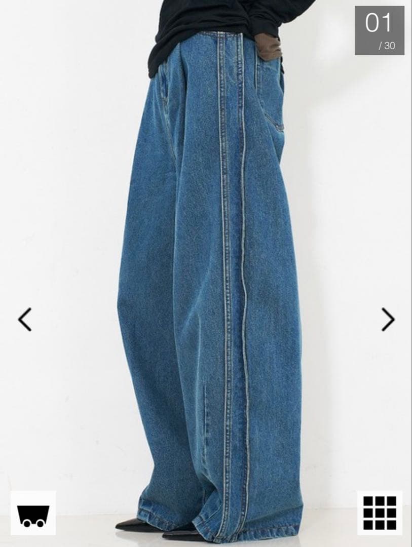 NOMINE サイドラインタックワイドハイウエストデニムパンツ/ブルーXS