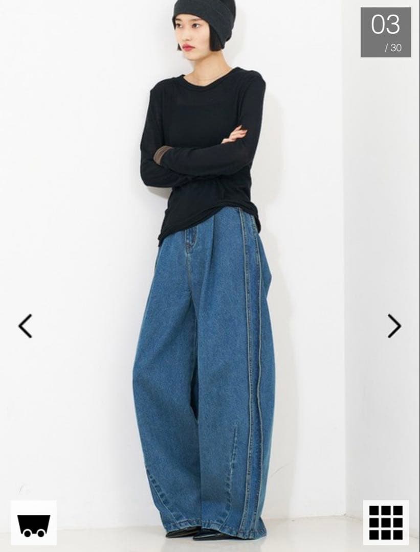 NOMINE サイドラインタックワイドハイウエストデニムパンツ/ブルーXS