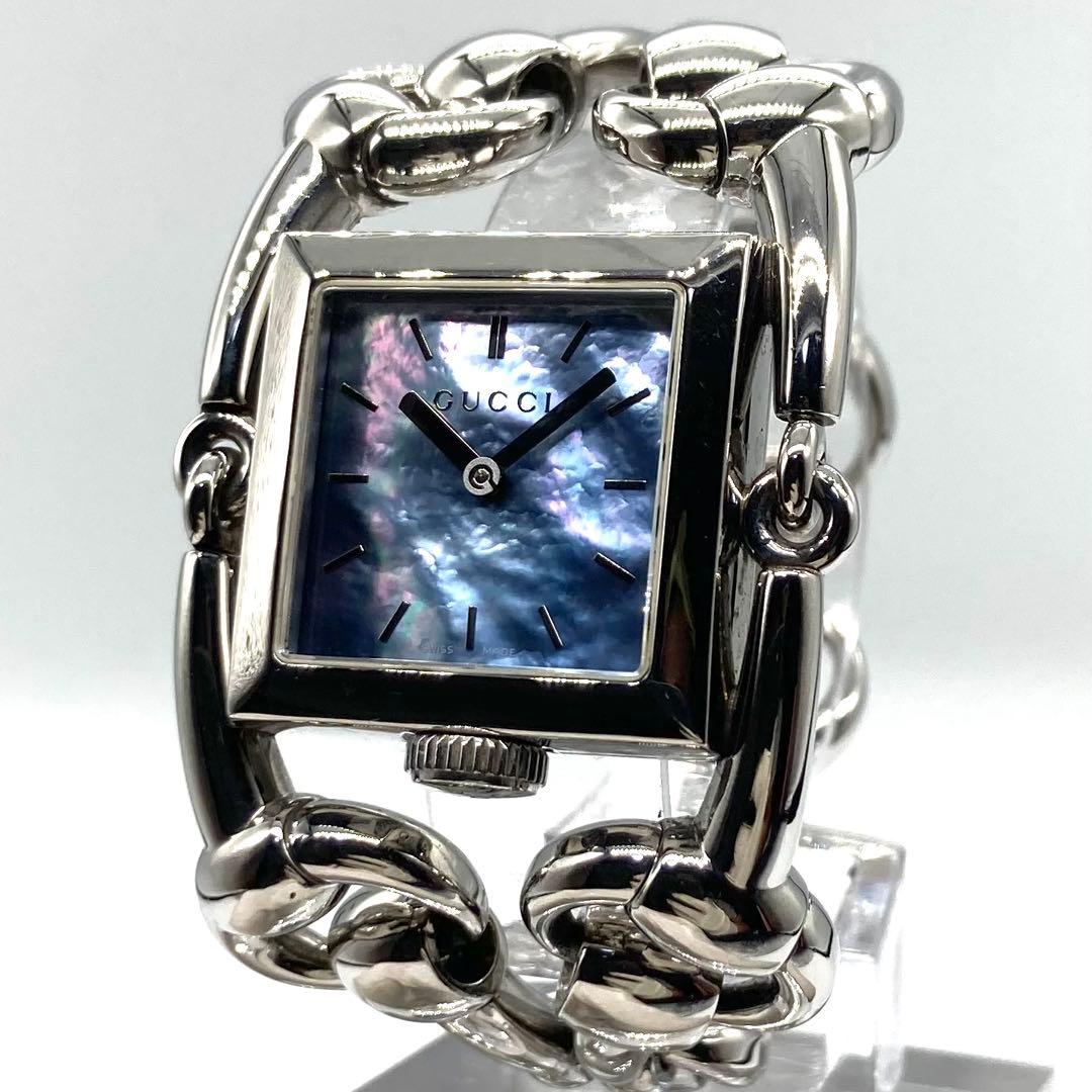 【稼働】 グッチ 腕時計 116.3 腕時計 シニョーリア QZ 青シェル文字盤