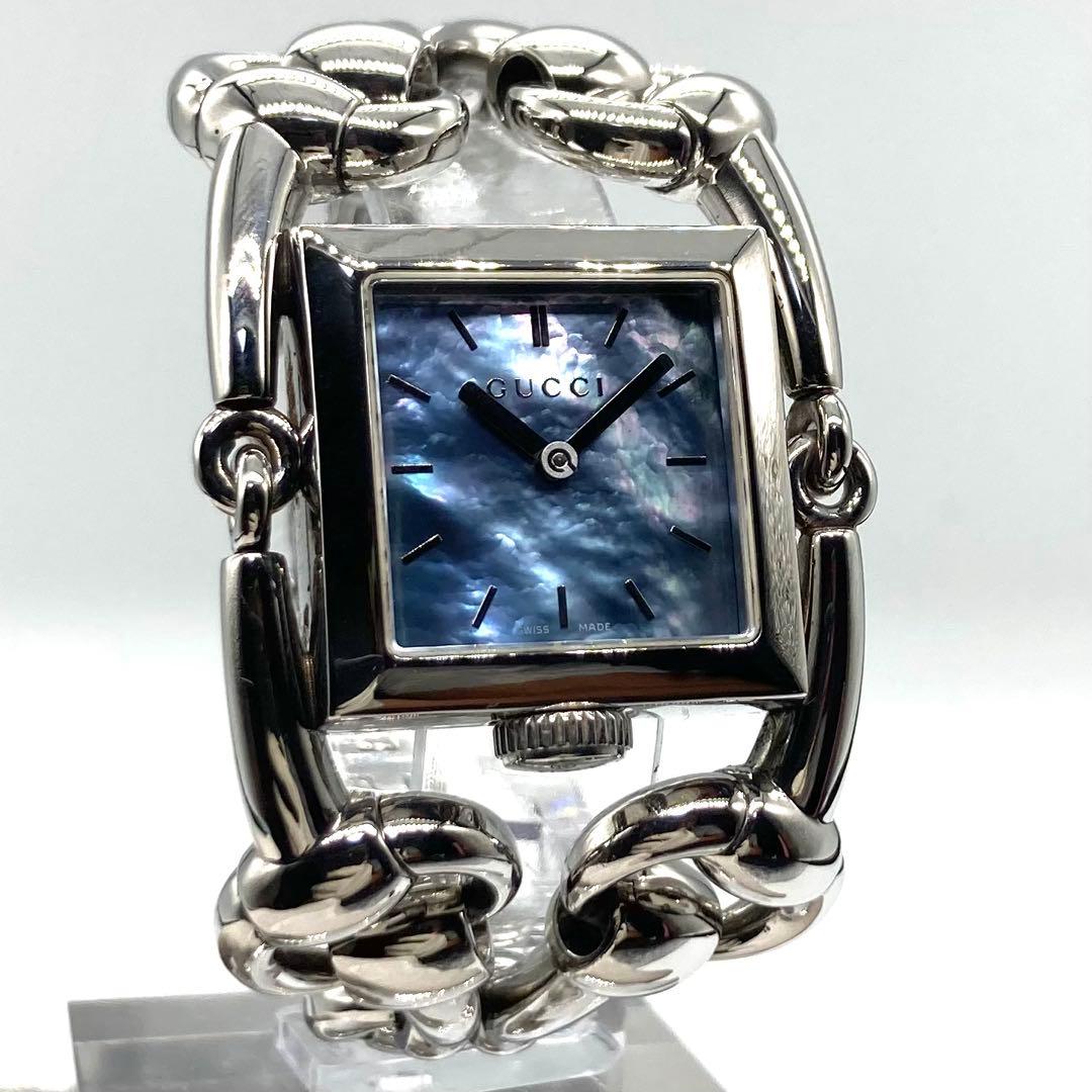【稼働】 グッチ 腕時計 116.3 腕時計 シニョーリア QZ 青シェル文字盤