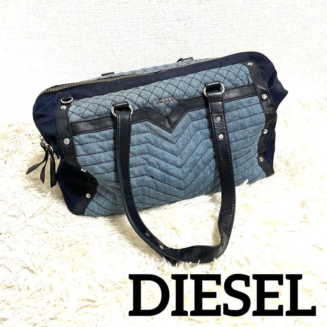 ♯318 DIESEL ディーゼル ボストンバッグハンドバッグデニム生地 レザー