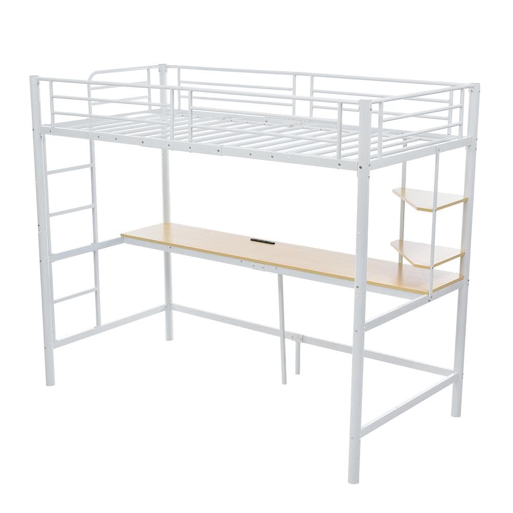 人気NO.1！ロフトベッド シングル・S　コンセント・デスク付き　WHITE