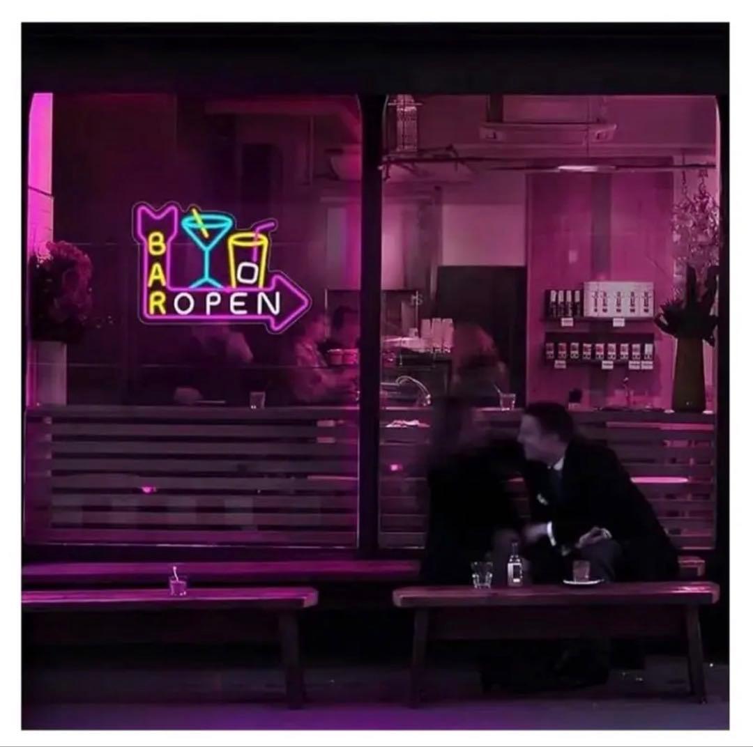 BAR OPEN ネオンサイン LED看板 USB給電 店舗用 壁掛ネオンライト