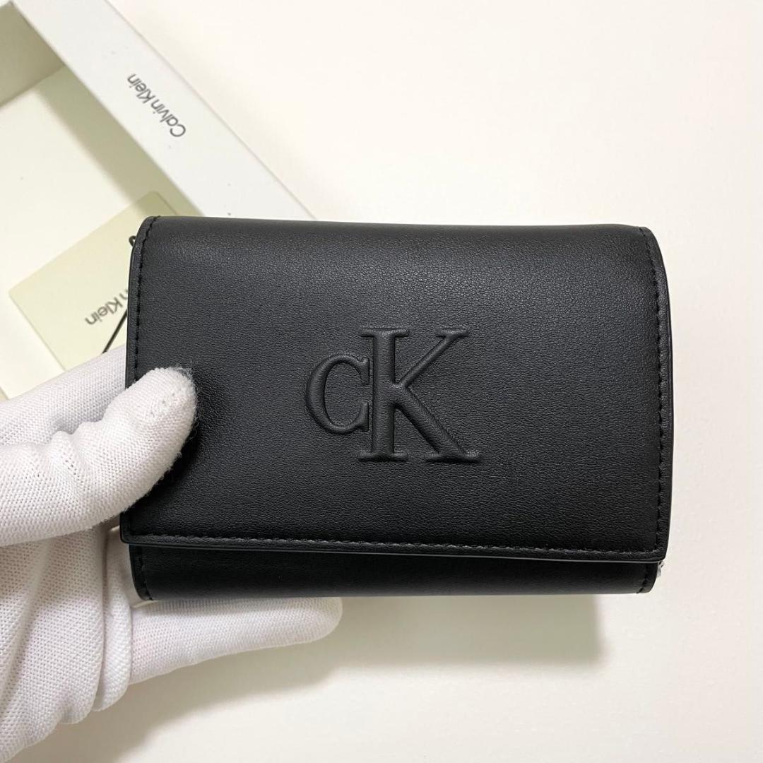 カルバンクライン 財布 ウォレット 三つ折り エンボスロゴ CK 黒 ラスト1個
