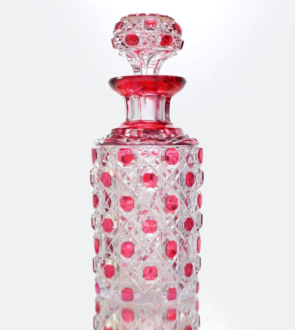 オールド・バカラ 珍品 赤紫被せ装飾 切子 香水瓶 ワインレッド ディアマン