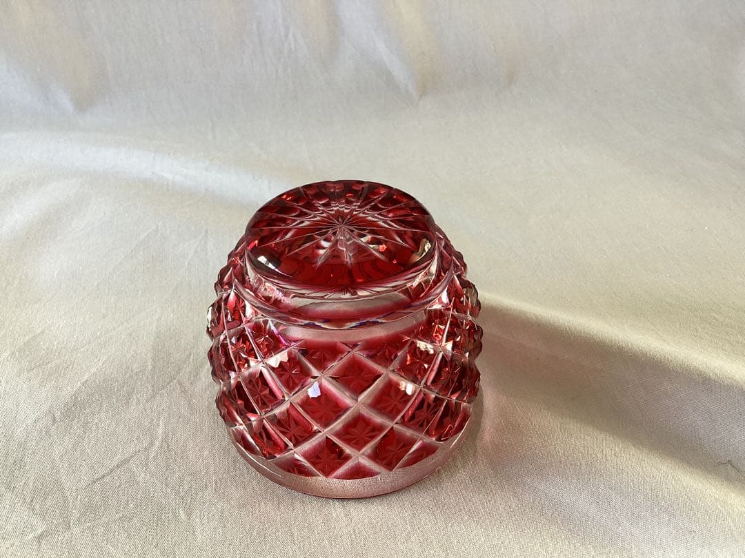 薩摩切子　猪口　金赤　薩摩ガラス工芸　刻印あり