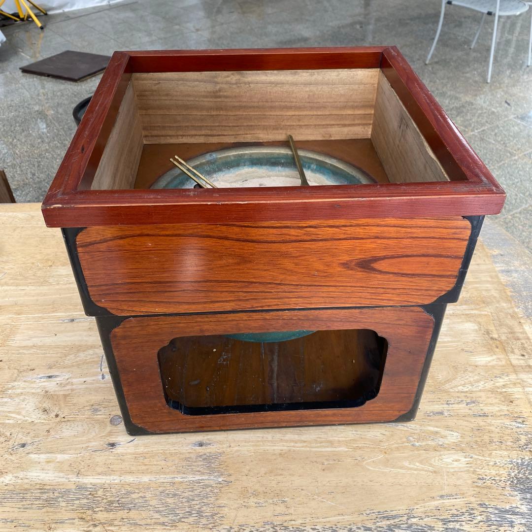 木製 四角火鉢　茶道具　古民家　灰　火箸　灰ならし　火つまみ付き