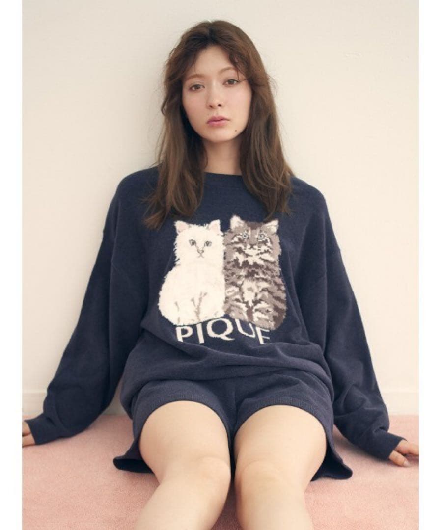 ジェラートピケ ツインキャットジャガードプルオーバー&ショートパンツ　セット