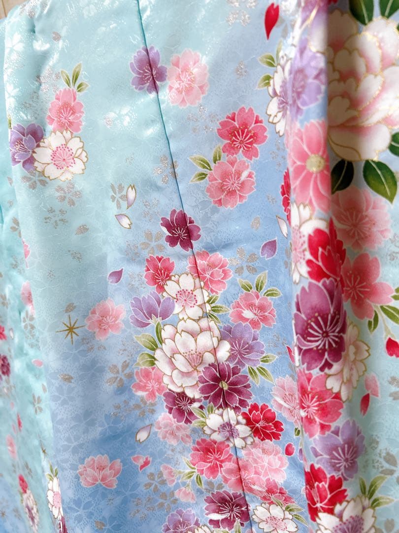 美品フルセット♡七五三　7歳　女の子　水色　ピンク　ゴールド　パール付帯締め