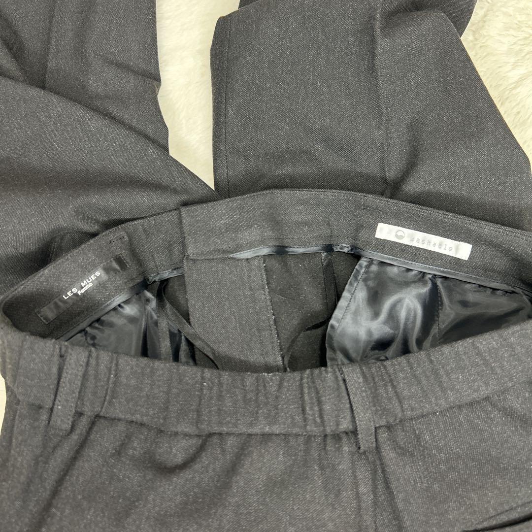 極美品✨ レミュー ノーカラー パンツスーツグレー 洗える ストレッチ 11号