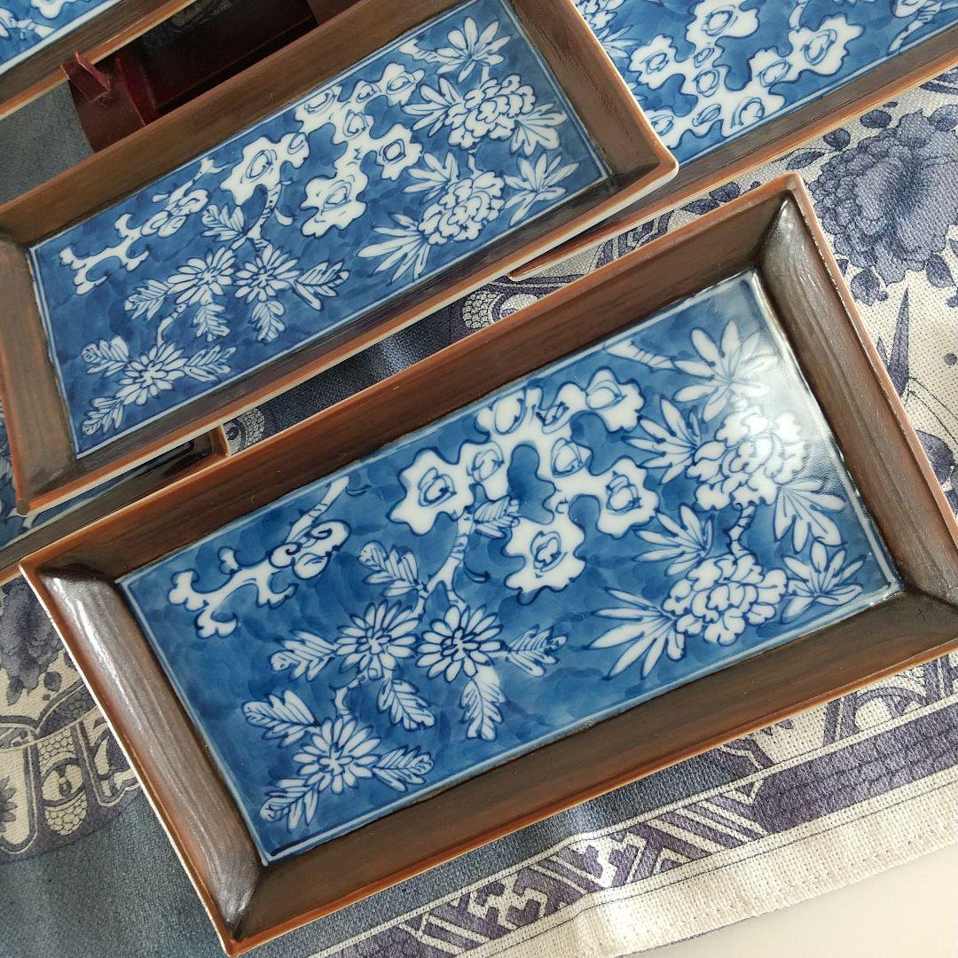 源右衛門⭐️染付花紋 角型 銘々皿 五枚組