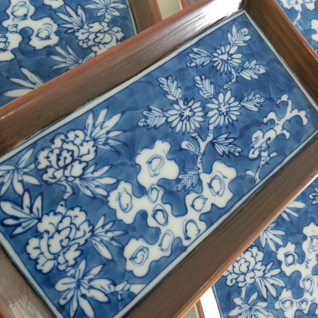 源右衛門⭐️染付花紋 角型 銘々皿 五枚組