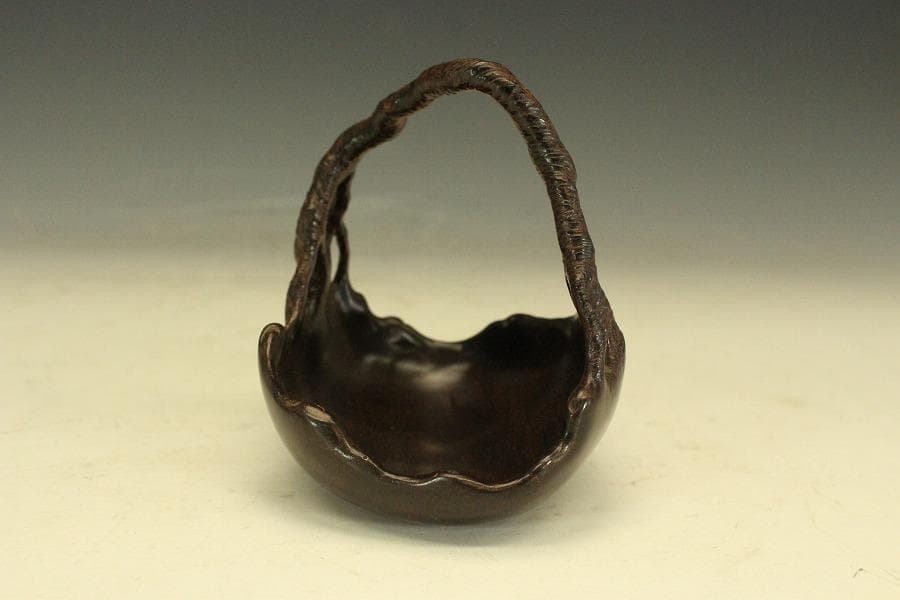 紫檀 刻 手付 皿 文房四宝 卓上飾 高9.4cm(HA491)