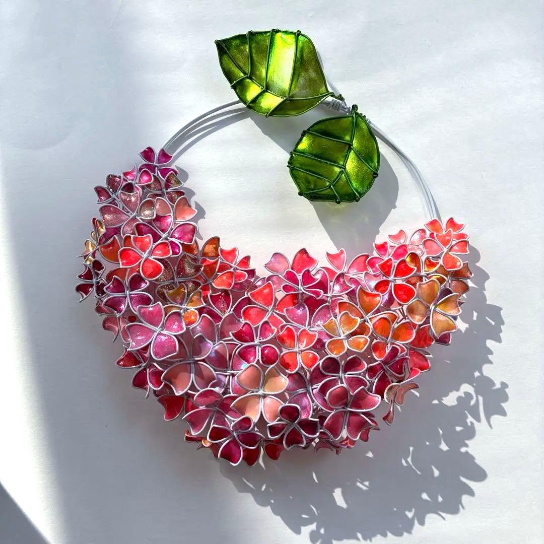 一点物　パーティーピンク　紫陽花ハーフリース　ワイヤークラフト　ディップアート