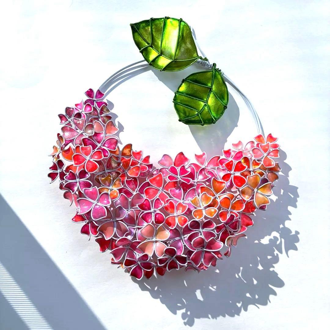 一点物　パーティーピンク　紫陽花ハーフリース　ワイヤークラフト　ディップアート