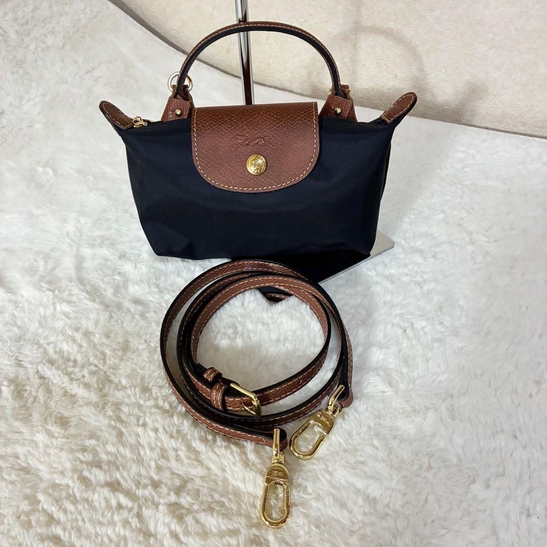 ロンシャン ミニトートバッグ 2way ショルダー付き ナイロン 本革