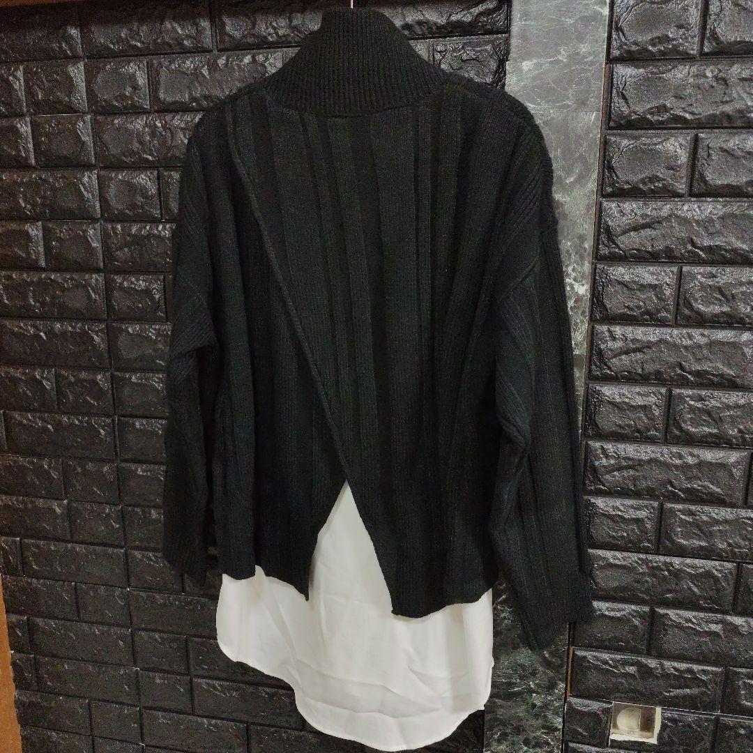 未使用品　ノーアイディー　黒×白　ドッキングハイネック ニットカーディガン